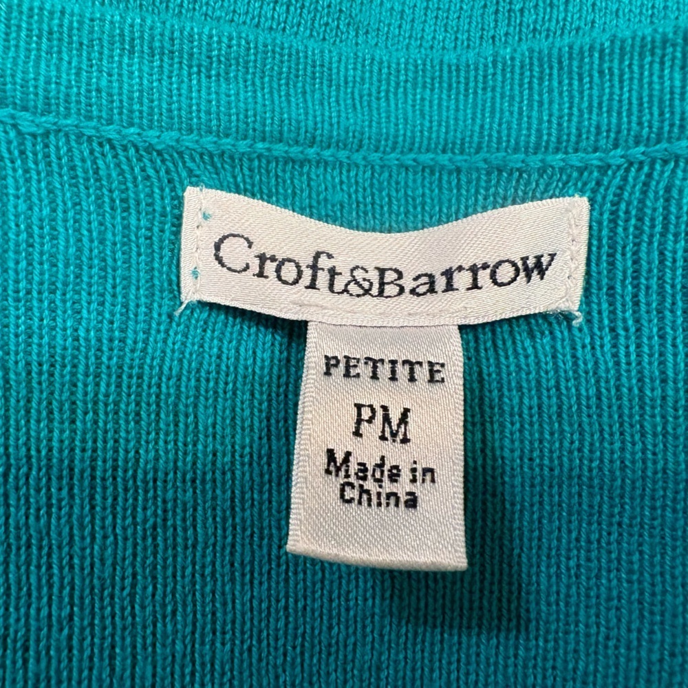 Croft & Barrow cotton blend teal green button front cardigan sweater Petite M - Picture 4 of 6